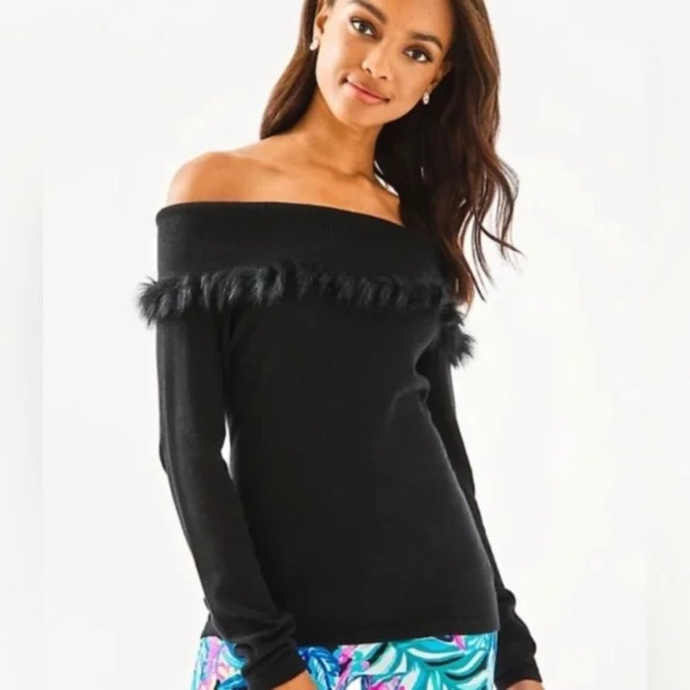 Lilly Pulitzer Alira Cashmere Blend Faux Fur Off-the-shoulder sweater, Small